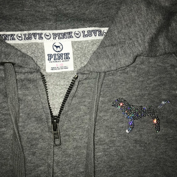 PINK VS Gray HTF Bling Hoodie-Large,HTF/SOLD OUT - Picture 4 of 5